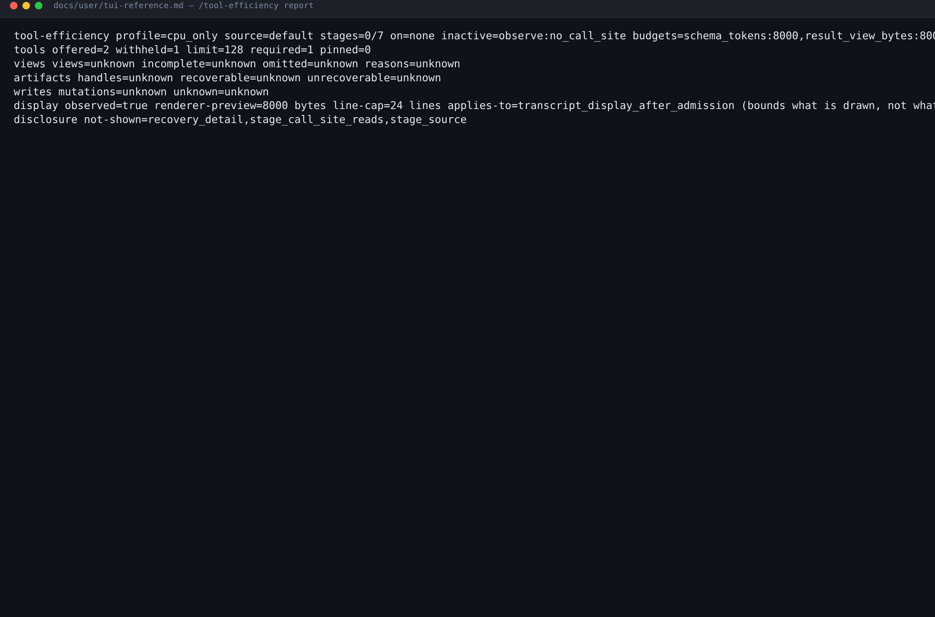 The Sonny tool-efficiency report block, typeset from the TUI reference documentation
