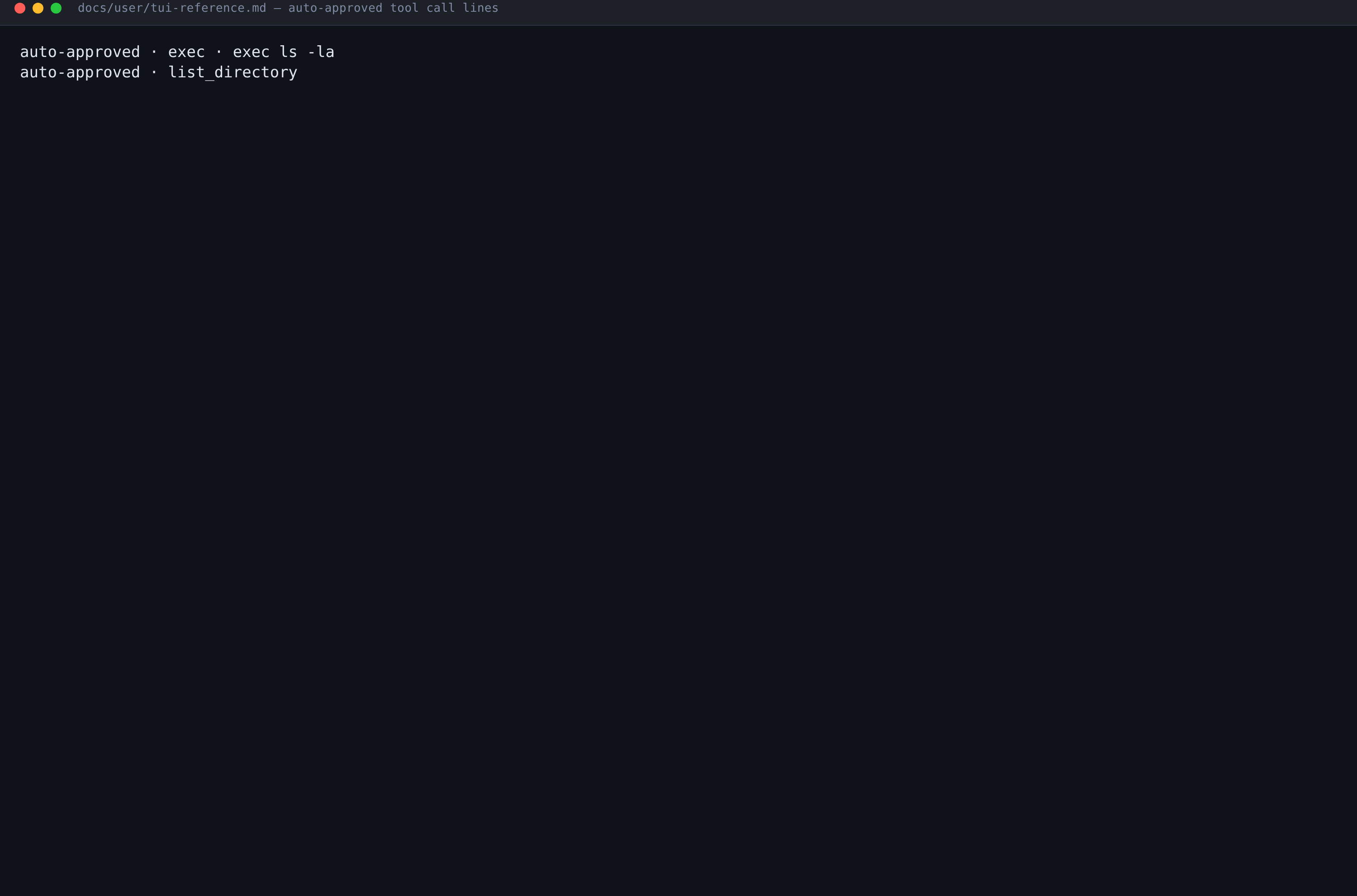 The auto-approved tool-call transcript lines as documented in the Sonny TUI reference